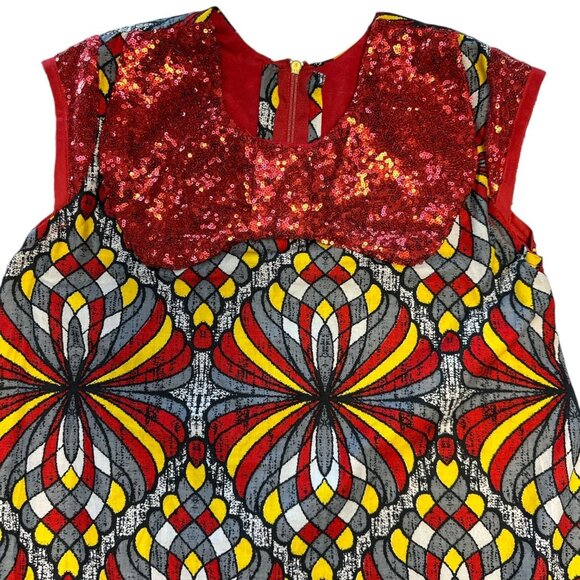 Handmade Medium A-Line Dress Multicolored Red Sequence Bow Abstract Costume READ - Picture 4 of 6